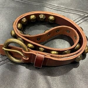 Leather brown belt embellished with metal.  M/L